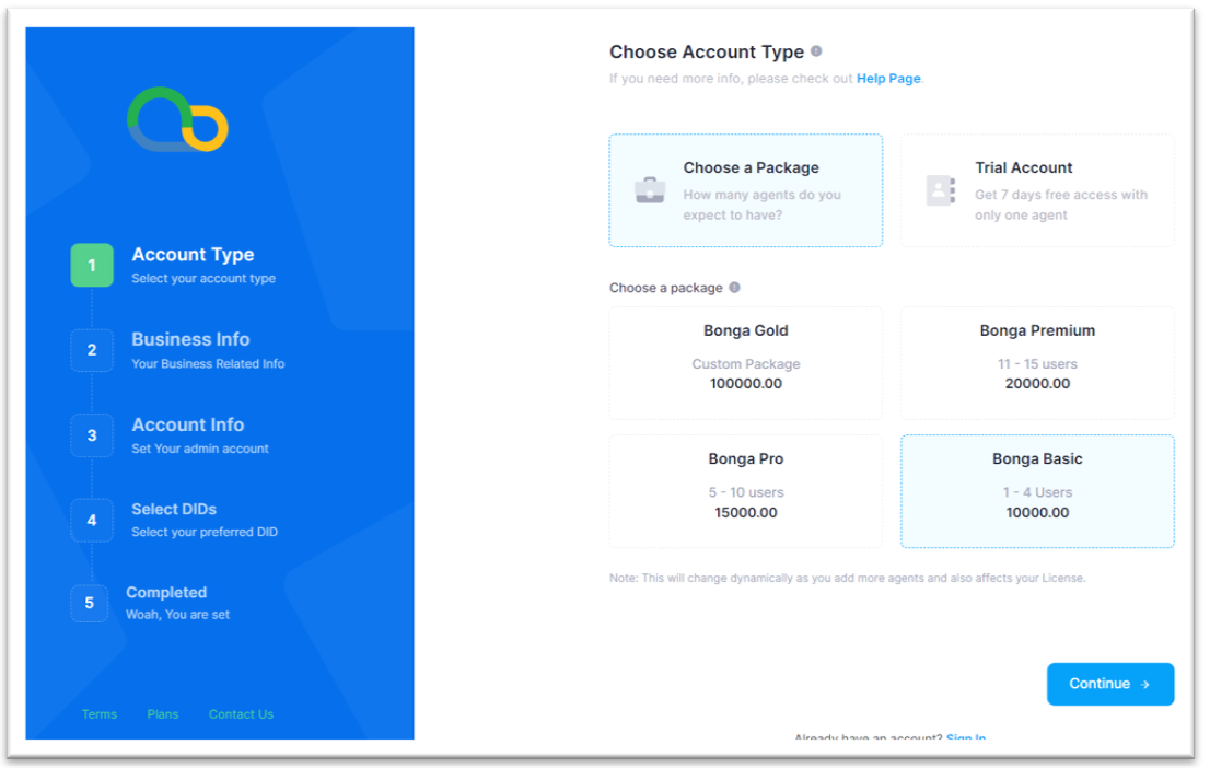 screenshot of Bonga Cloud